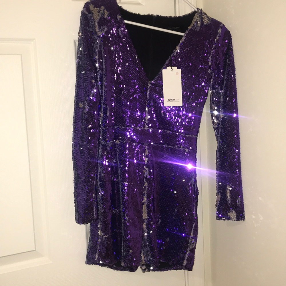 Purple sequin romper